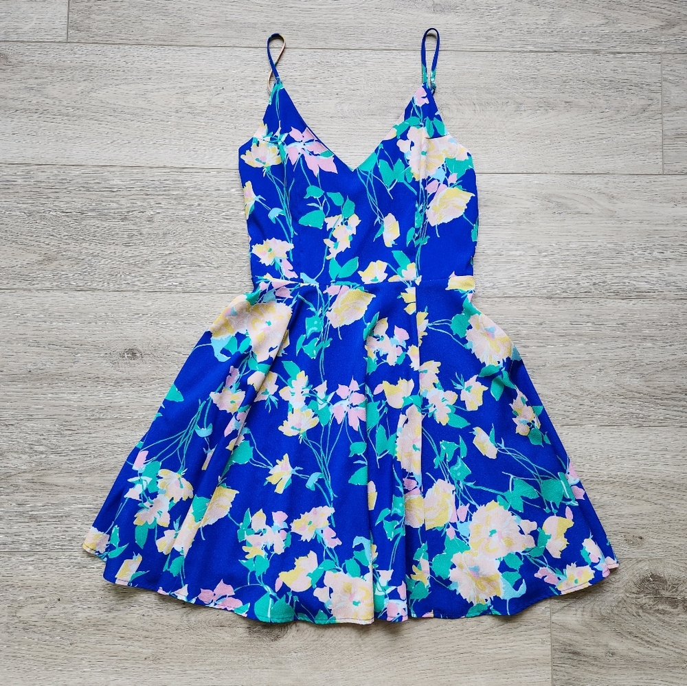 Yumi Kim Blue Floral Dress Womens Xs Spaghetti Straps